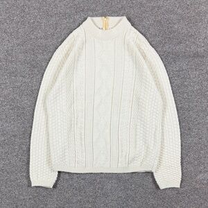 Vintage Mock Neck Preppy Cable-knit Diamond Fisherman Pullover Sweater Women’s S